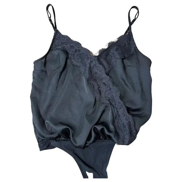 Abercrombie & Fitch Women Black Lace Flowy Satin Thing Bodysuit Size Small - Picture 2 of 7